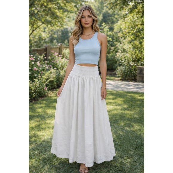 Madewell Dresses & Skirts - Madewell Smocked Maxi Skirt Womens Large Cotton Poplin NWOT Boho Coastal Cottage